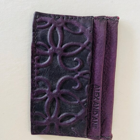 Alex And Ani Gabriel Dark Purple /Amethyst Genuine Leather Card Case - Picture 12 of 13